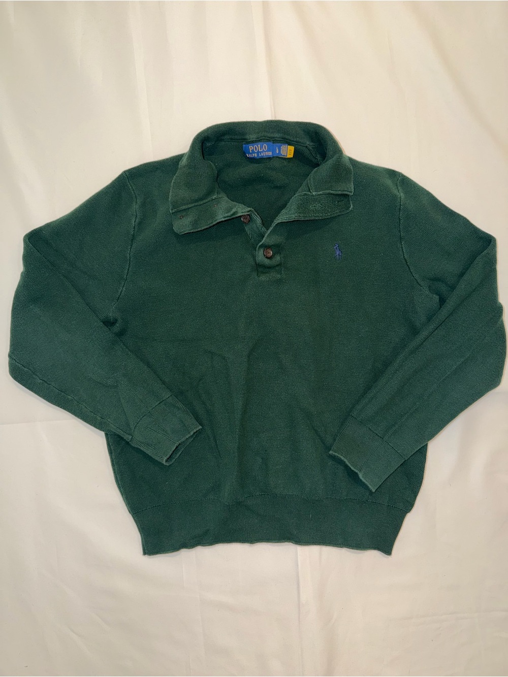 Polo Ralph Lauren Mesh Knit Cotton Mockneck Sweater Green Boys L Preppy